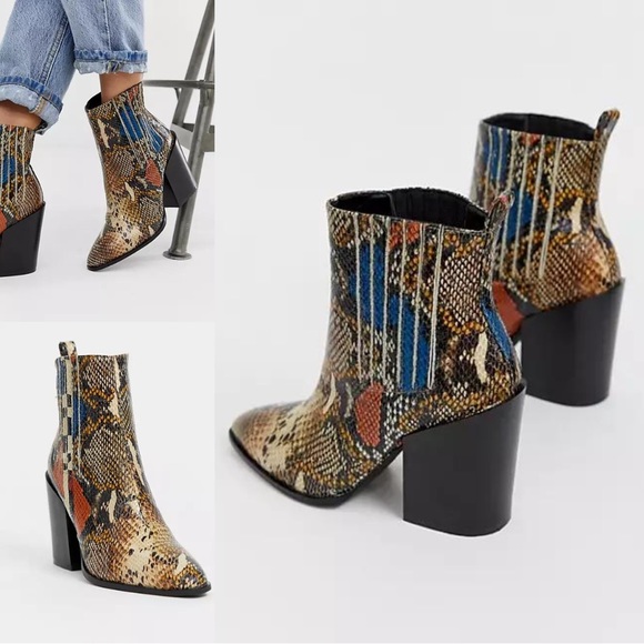 ASOS Raid Swallow Coloured Snake Western Boots 🪶 tan multi 🪬 US 8 🧡 - Picture 2 of 15